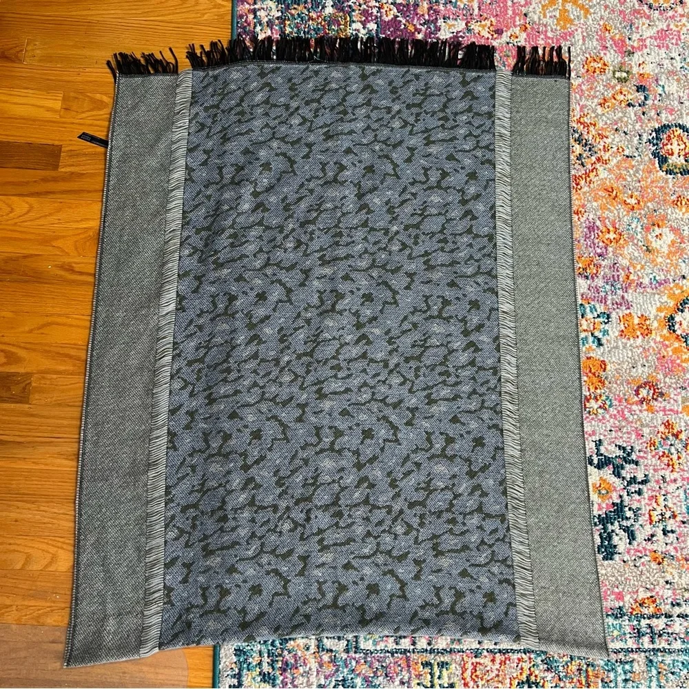 Anthropologie Green Blue Patterned Blend Fringe‎ Scarf